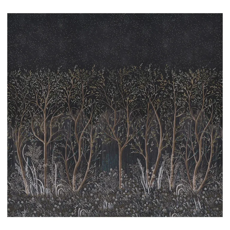 Schumacher BRINDILLE GOLDEN ACCENTED PANEL SET wallpaper, color CARBON, SKU 5010921